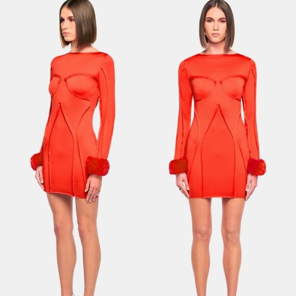 NWT OW Collection Red Long Sleeve Exposed Seam Mini Dress Sz Small MSRP $220 - Picture 1 of 13